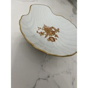 Limoges France Porcelain Seashell Candy Trinket Dish Gold Trim Leaf Floral Vtg